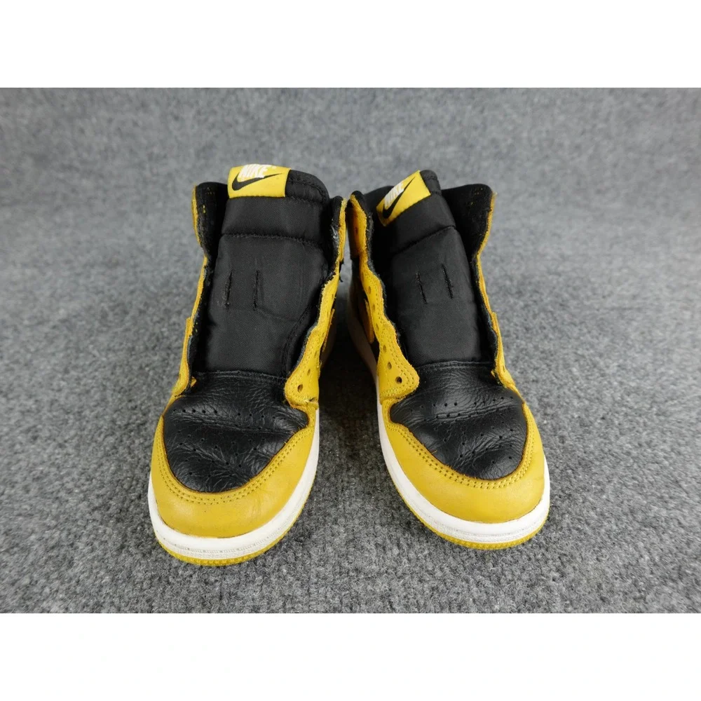 Air Jordan 1 High OG Kids Yellow Black Leather‎ Sneakers Sz 1Y